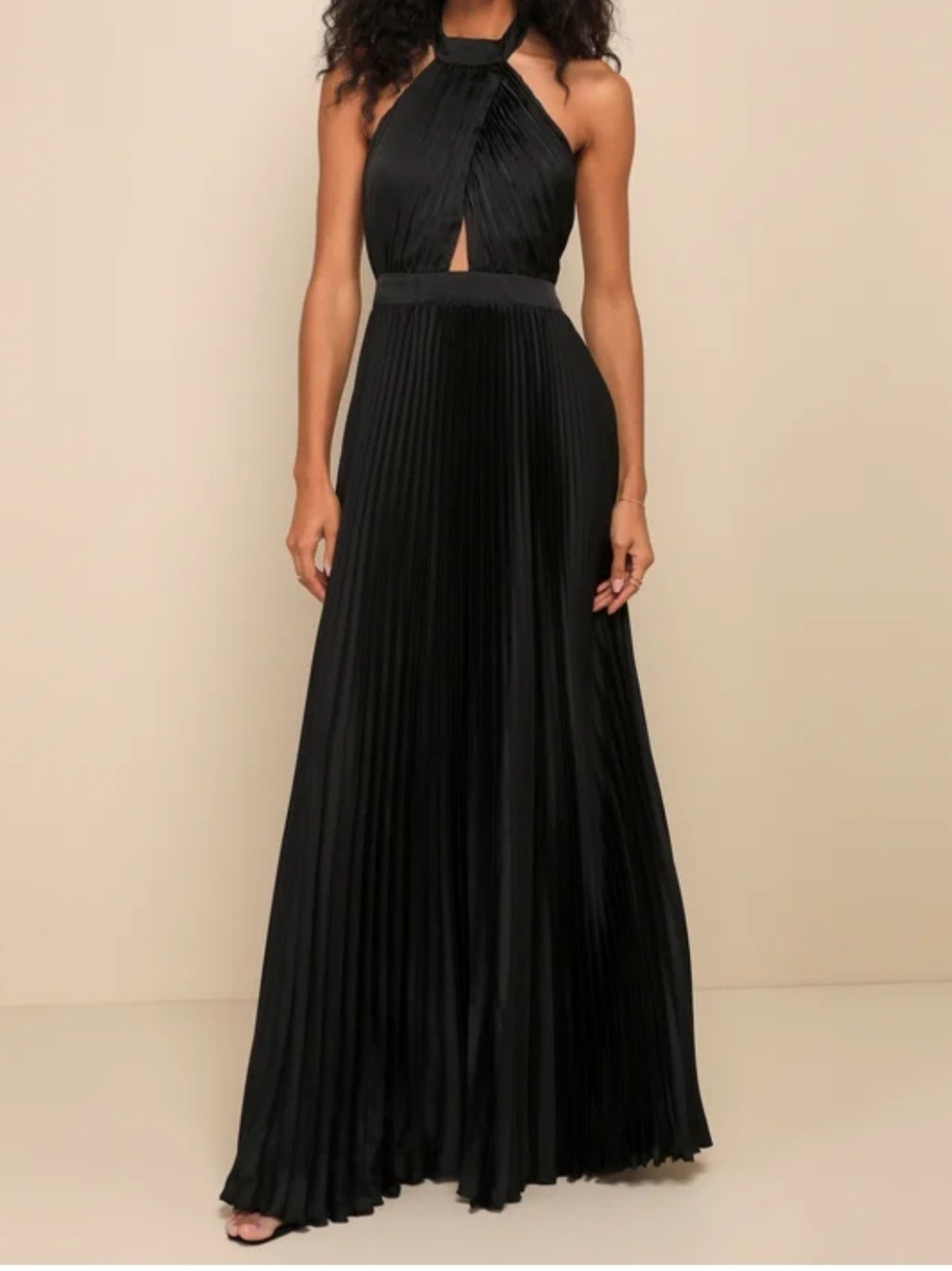 Lulu's Black Pleated Halter Maxi Dress